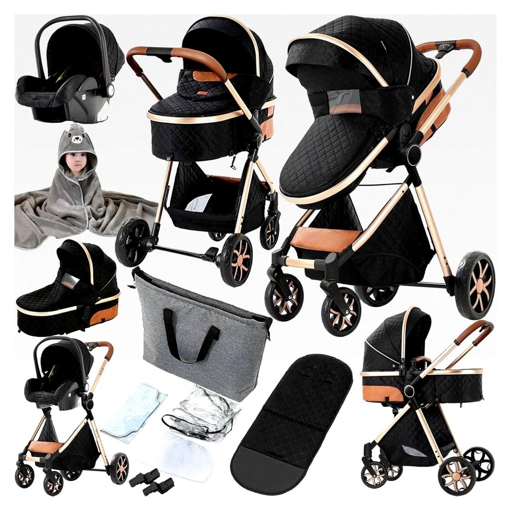 3-in-1 Kinderwagen, Buggy mit Umkehrbarem Zwei-Wege-Schub, Aluminiumlegierung Rahmen, Kombikinderwagen Faltbar für Neugeborene und Kleinkinder