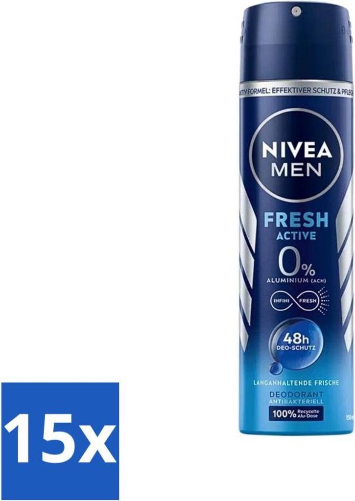 Nivea Men Deodorant Spray – Fresh Active – 48 Stunden Wirkung – 150 ml - Vorteilspack - 15 Stücke