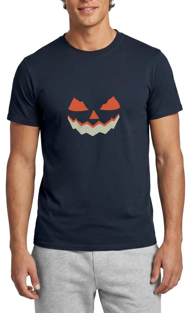Spreadshirt Halloween Gruseliges Kürbis Gesicht Männer T-Shirt, 4XL, Navy