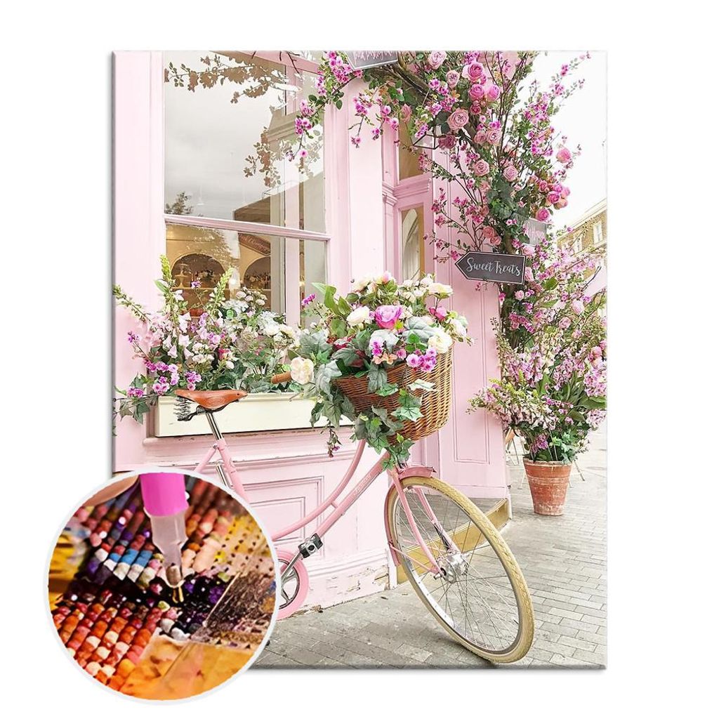 Rötting Design BASTELIDEE 5d Diamond Painting Set Motiv Fahrrad mit Blumenbouquet