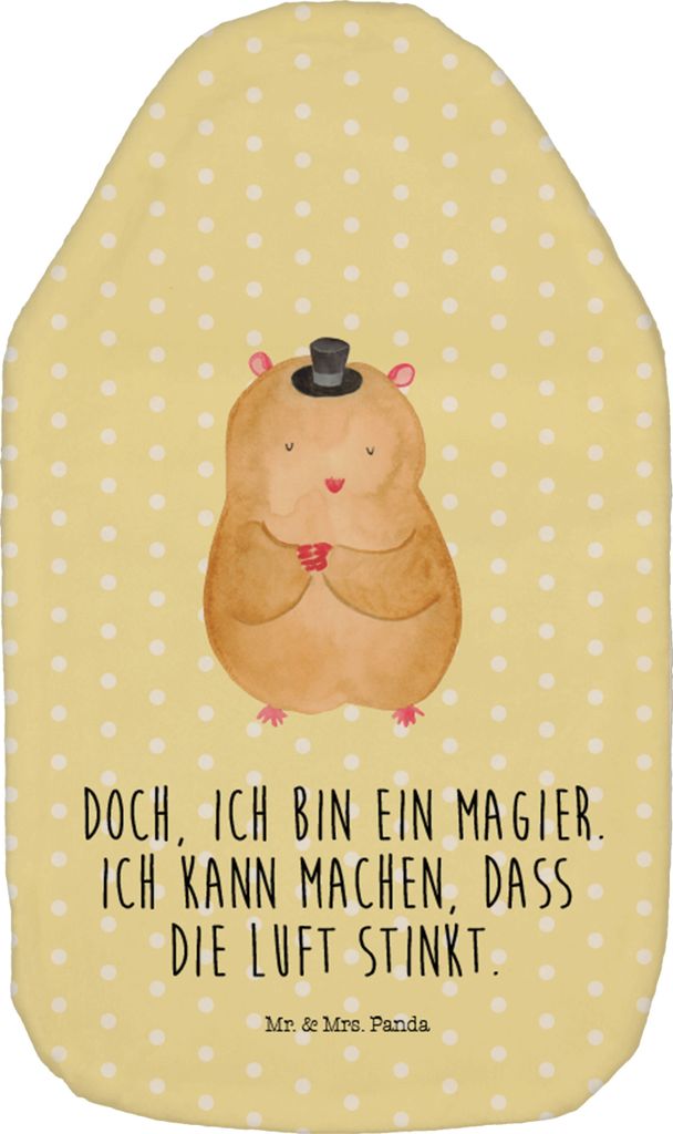 Mr. & Mrs. Panda Wärmflasche Hamster Hut - Gelb Pastell - Geschenk, Plüsch, Zwerghamster, Wärmflaschen, mit Bezug, Zylinder, Wärmekissen, Bettf...