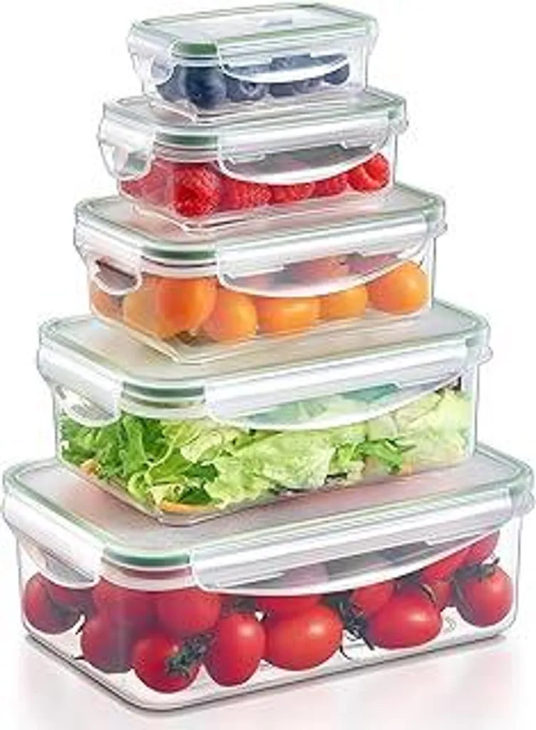 Contenitori per alimenti con coperchio Set di contenitori per alimenti, set da 5 Contenitori per alimenti in plastica senza BPA, contenitori ermetici e a tenuta stagna per frigorifero/congelatore, contenitori impilabili per la preparazione dei pasti