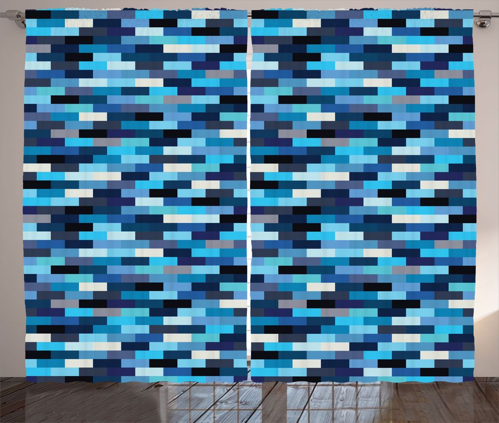 ABAKUHAUS Blau Rustikaler Gardine, Geometric Design Streifen, Schlafzimmer Kräuselband Vorhang mit Schlaufen und Haken, 280 x 175 cm, Mehrfarbig