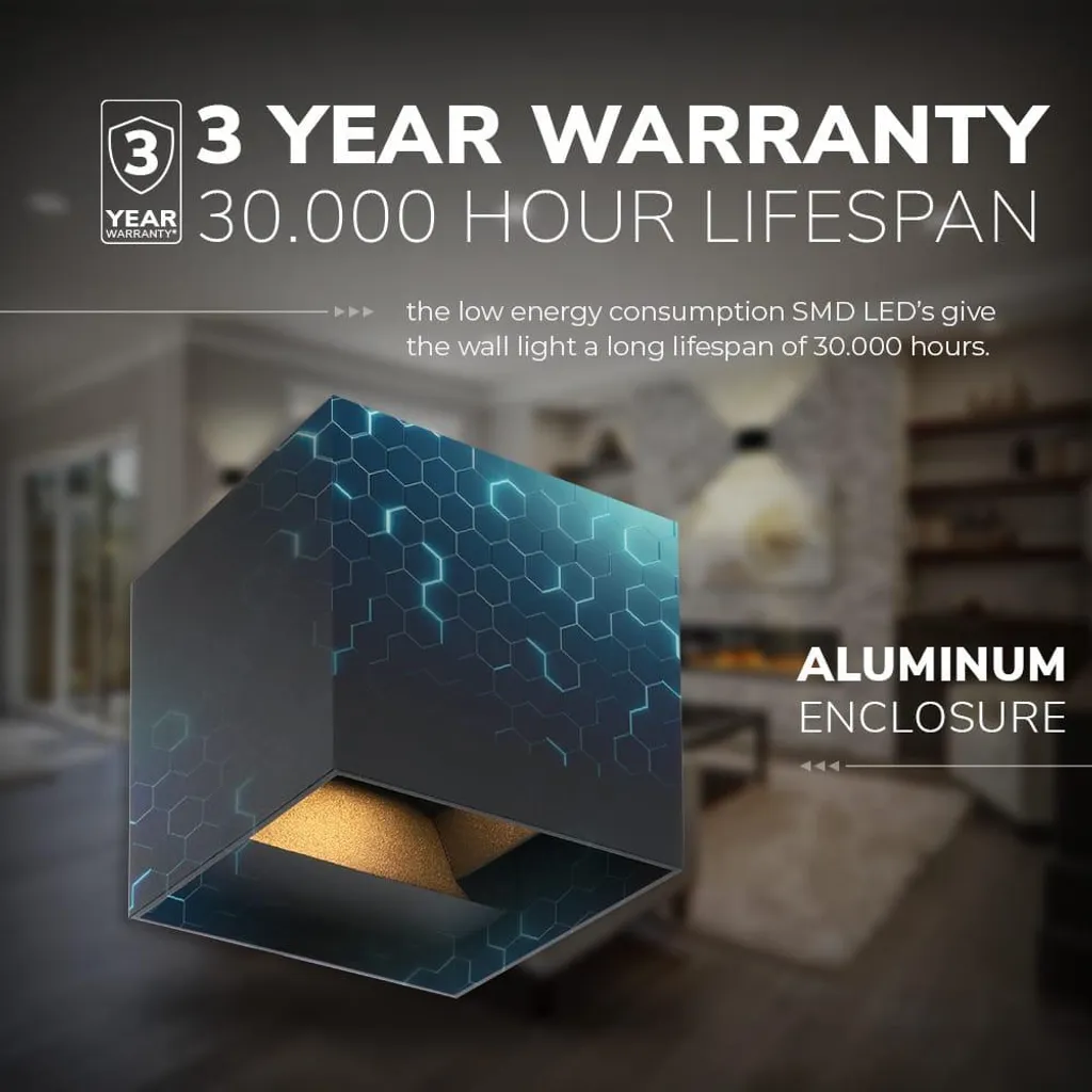Applique Murale Étanche IP65 Cube LED 3000K Noire Intensité Variable 7W