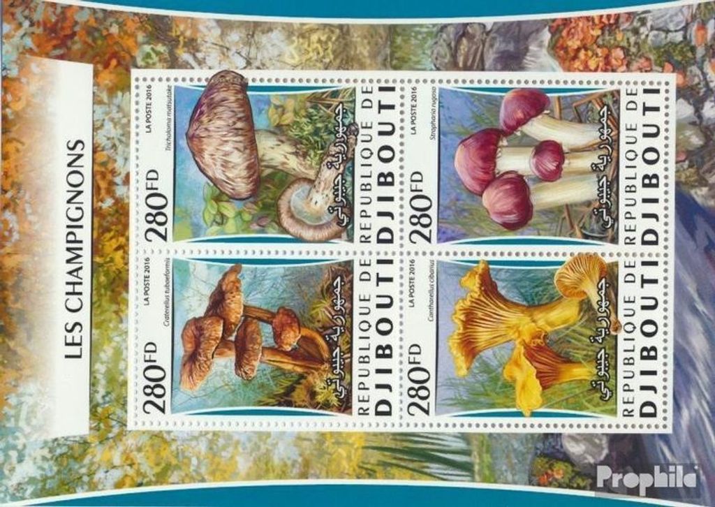 Briefmarken Dschibuti 2016 Mi 1024-1027 Kleinbogen (kompl. Ausg.) postfrisch Pilze