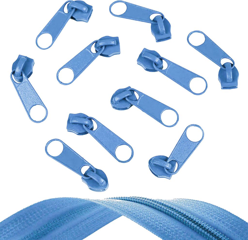 10 Reißverschluss Zipper für Endlosreißverschluss, 5mm, himmelblau