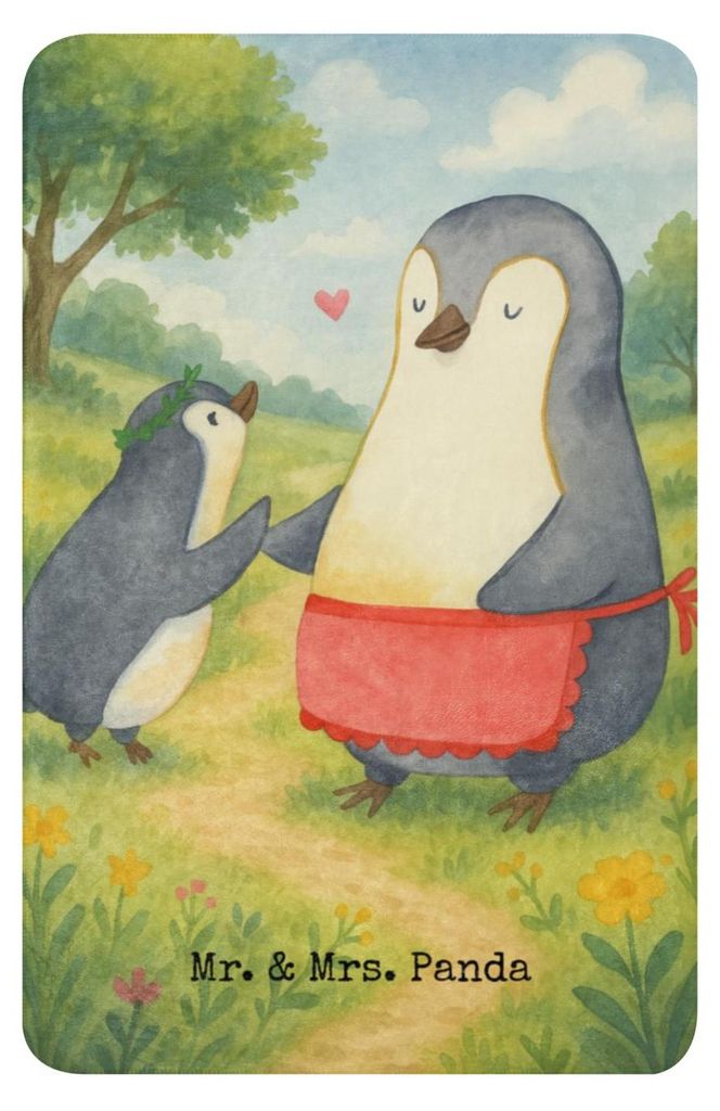 Mr. & Mrs. Panda Tagesdecke Pinguin mit Kind Design 100 x 150 cm - Weiß - Geschenk, Mutter, Plaid, Kuscheldecke, Familie, Decke, Wärmedecke, Mutt...