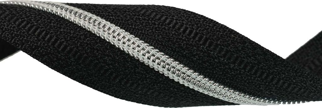 1m Endlos-Reißverschluss 3mm gold/silber Spirale, schwarzes Band, 28mm, Farbwahl, Farbe:silber
