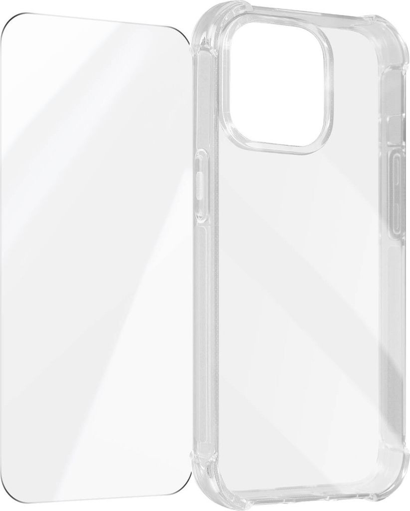 Avizar, Schutzhülle für iPhone 15 Pro Max Verstärkte Ecken + Glas-Folie, Transparent