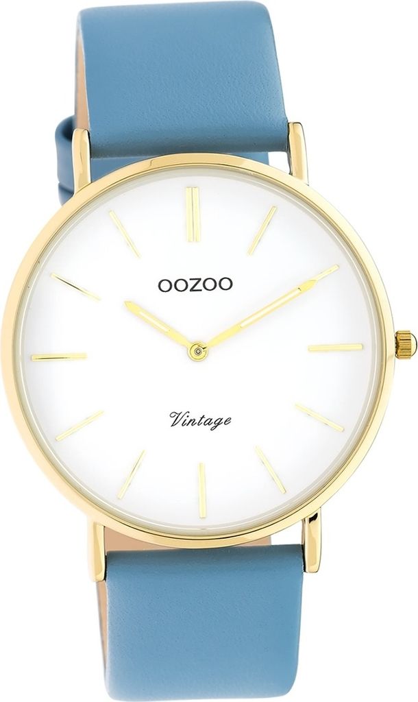 Oozoo Leder Damen Uhr C20224 Analog Quarzuhr Armband babyblau Vintage Series D2UOC20224