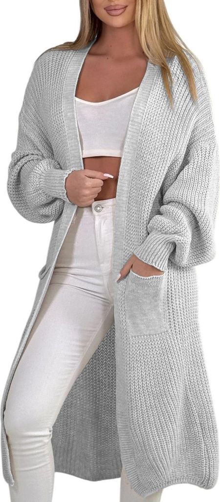 384 Mississhop Longstrickjacke extra lange Strickjacke Cardigan Jacke Hellgrau