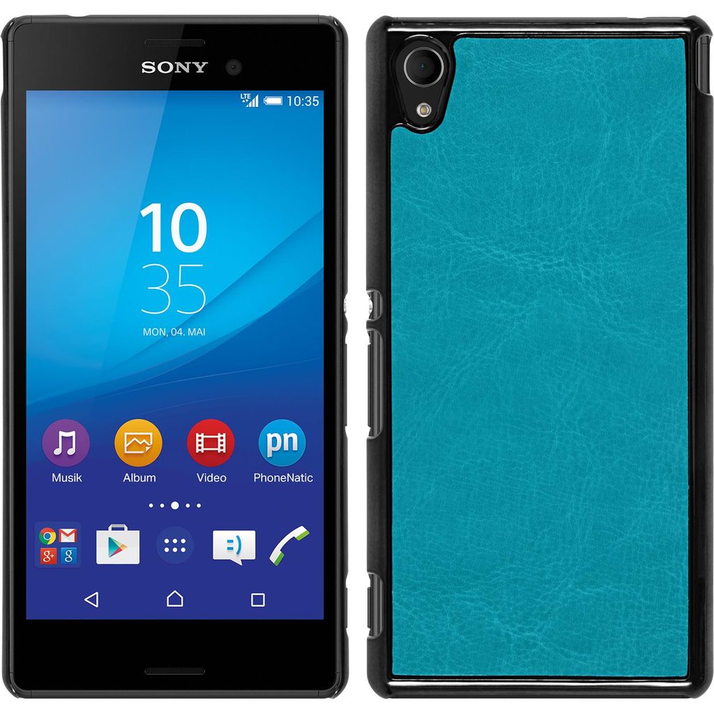 PhoneNatic Case kompatibel mit Sony Xperia M4 Aqua - Hülle türkis Lederoptik Hard-case + 2 Schutzfolien