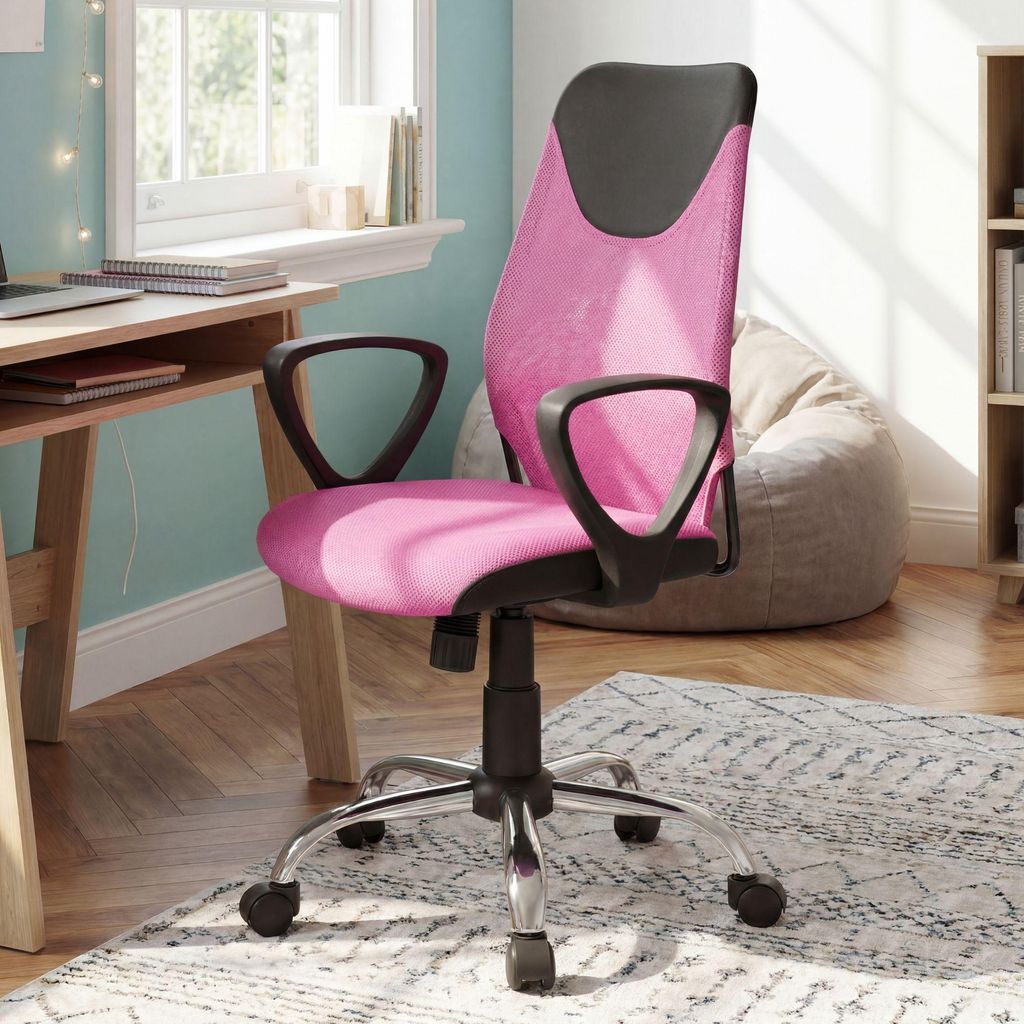 FineBuy Kinder-Schreibtischstuhl Pink TERNI für Kinder ab 6 mit Lehne Kinder-Drehstuhl Kinder-Bürostuhl ergonomisch Jugendstuhl höhenverstellbar