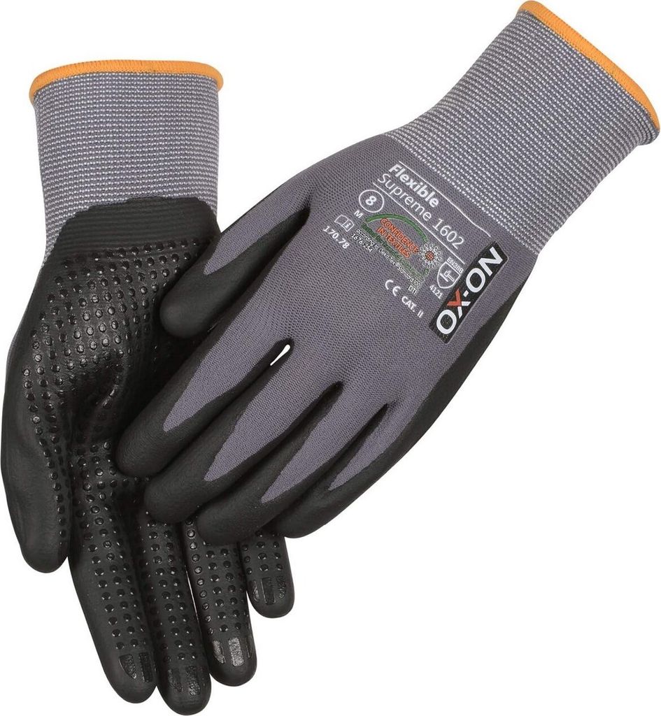 OX-ON Flexible Supreme 1602 Arbeitshandschuhe mit Noppen, grau, Größe(11/XXL), 1 Paar
