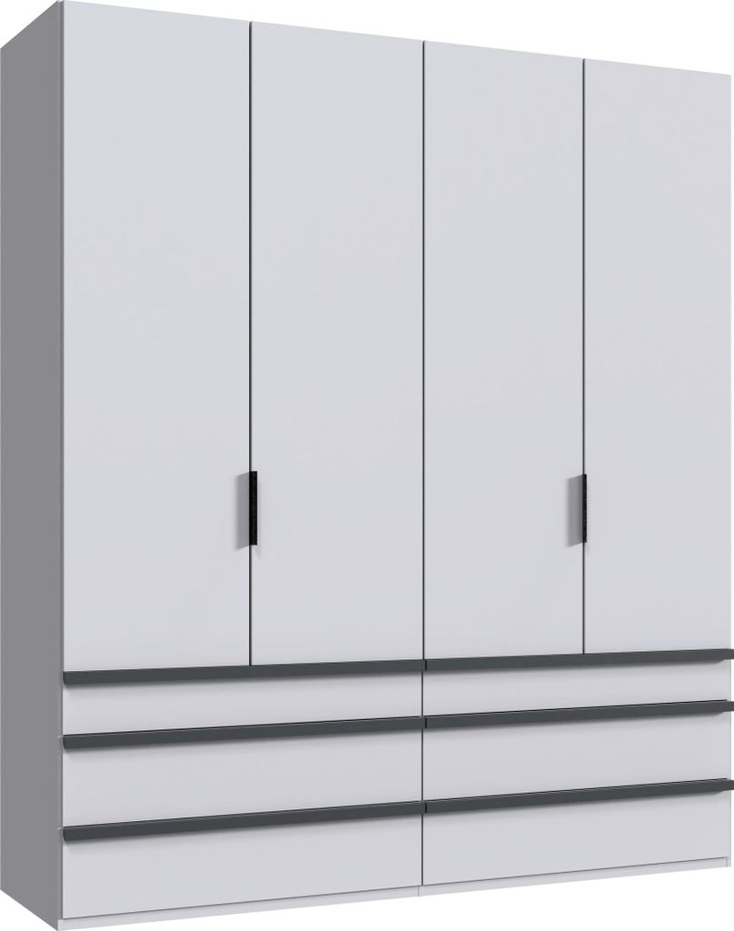 Falttürenschrank >OXFORD< in WEISS mit Schubladen - 200x236x58cm (BxHxT)