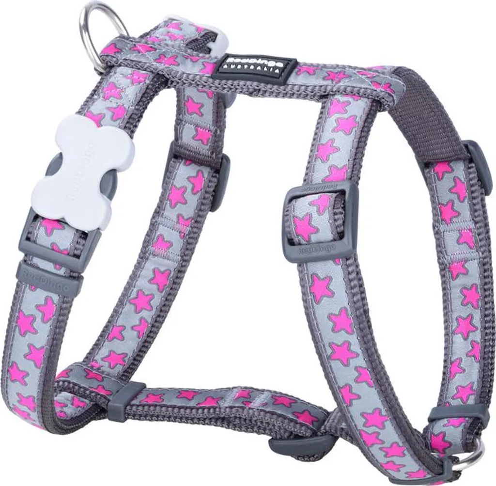 Look Urban Cane: Imbracatura RD Stelle Rosa Grigio 15mm Regolabile