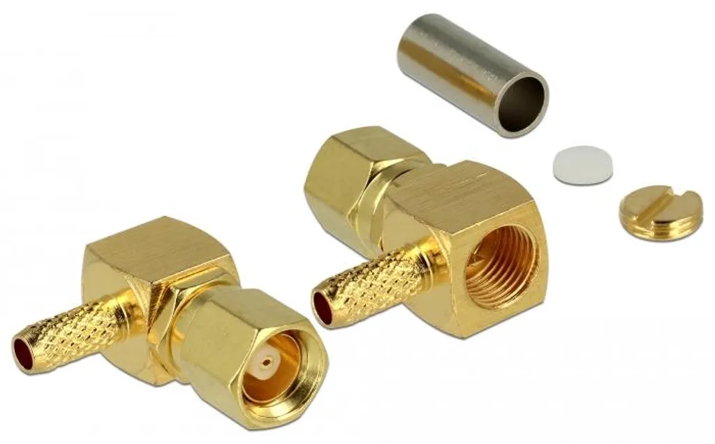 Connecteur SMC doré 50 Ohm 1.3-3 GHz DeLOCK 65860 mâle à angle droit 90°