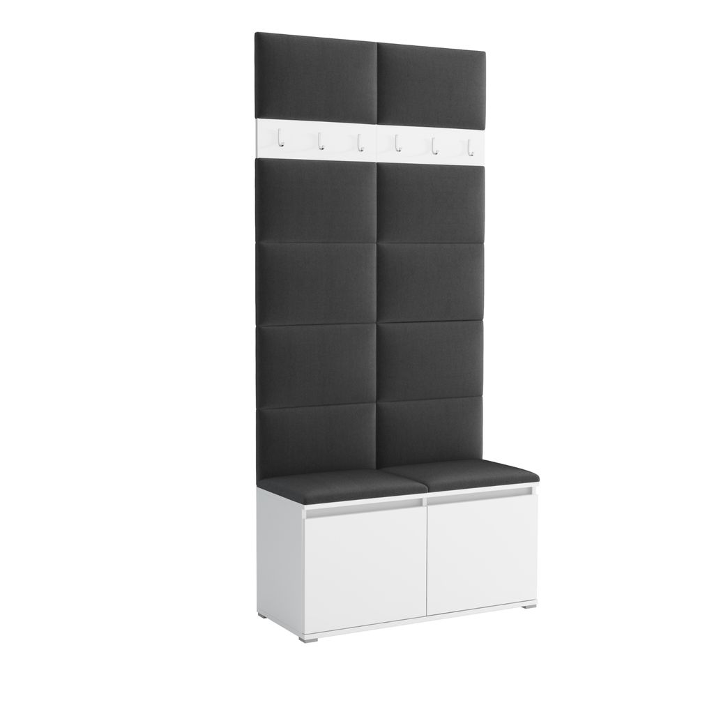 Garderoben-Set LUTON 1, 100 cm, Polstergarderobe mit zwei Schuhschränke und Wandpaneele, Flurgarderobe, (Farbe: Weiß + Trinity 16)
