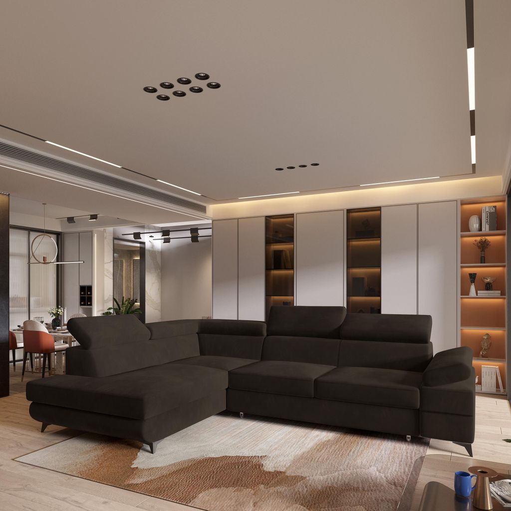 Masseno Ecksofa FAVIEN L-S mit Schlaffunktion L-Form, Sofa mit Bettkasten, Wohnzimmersofa, Couch, Soffa, Bettsofa, Couchgarnitur- Braun, MONOLITH 29