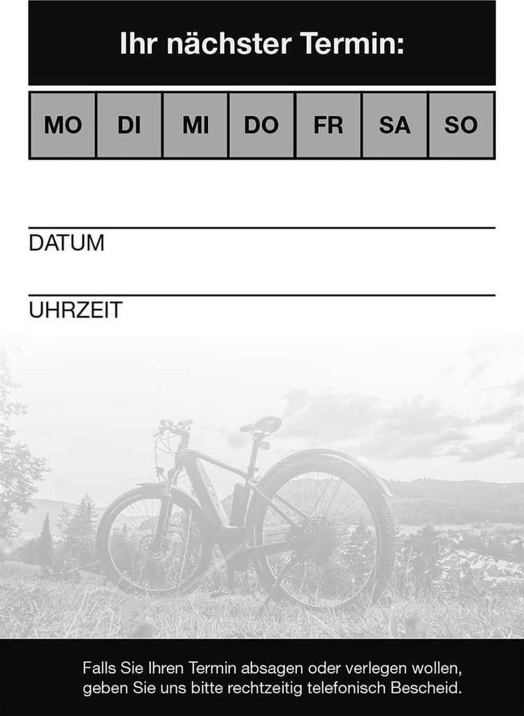 Terminzettel für Fahrrad-Werkstätten, 5 Blöcke á 50 Blatt