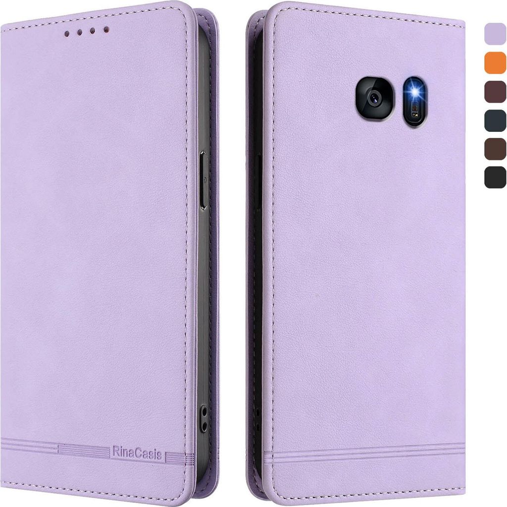 Hülle für Samsung Galaxy S7, Retro Kunstleder Ständer Klapphülle mit Kartenfächer und Magnetische Violett