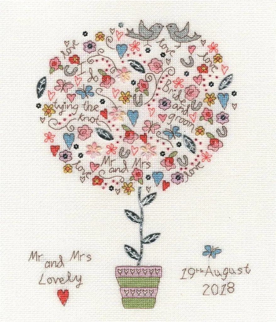 Tableau à broder Liebe Vows Bothy Threads XKA16 kit complet 24x28cm