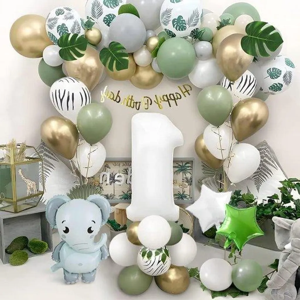Kit Arche Ballon Safari Wild One Vert et Gris avec Chiffre 1 de 100 cm Pro