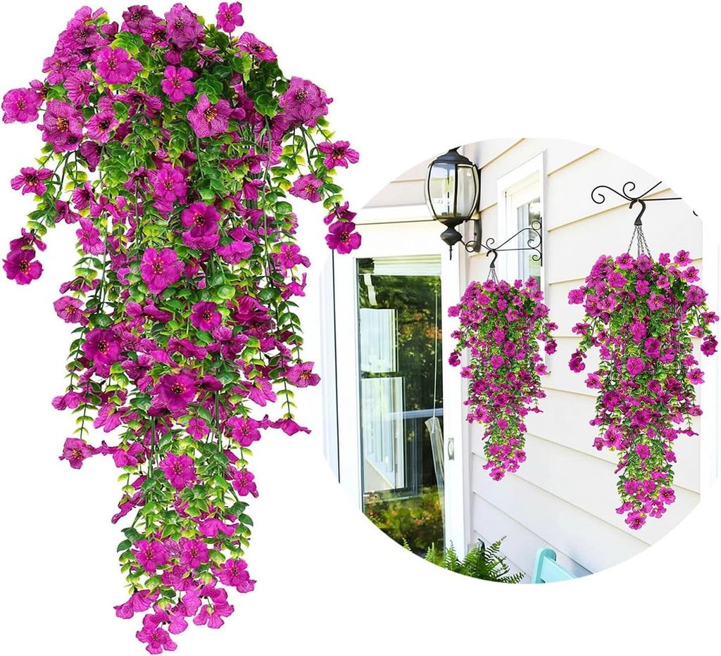 Hängende künstliche Blumen – 77 cm – 4 Stück – UV-beständig Produktbild 