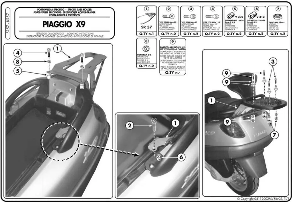 Staffa Bauletto GIVI SR57 per Piaggio X9 Evolution | Top Case Rack