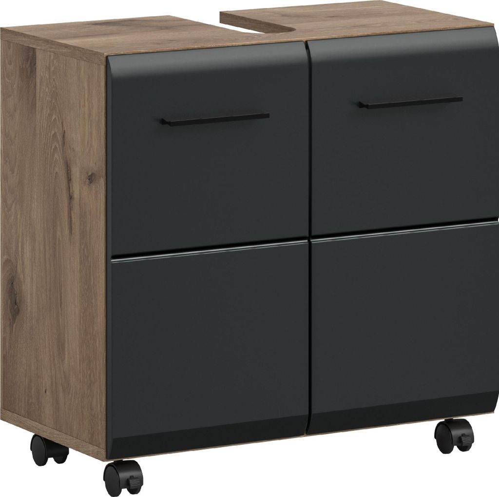xonox.home Waschbeckenunterschrank auf Rollen Ice Nox Oak Nachbildung/ schwarz matt B/H/T: 60x58x30 cm