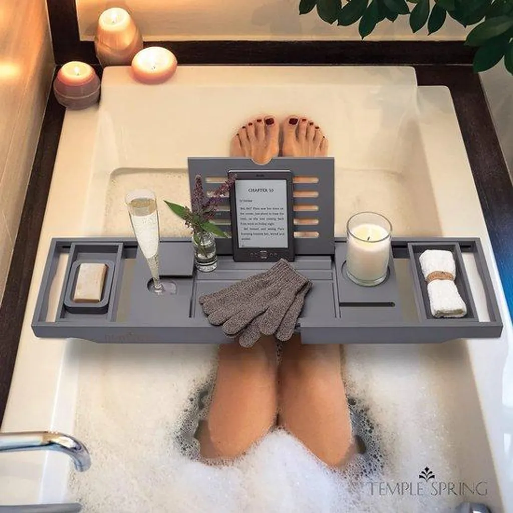 Porte-serviettes salle de bain en bambou gris, support extensible