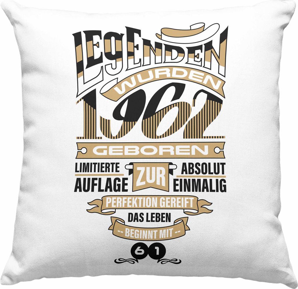 TRENDATION 60. Geburtstag Deko-Kissen mit Füllung 40x40 Frau Mann Geschenk 60er Geschenkidee 60 Mutter Vater (Grau)