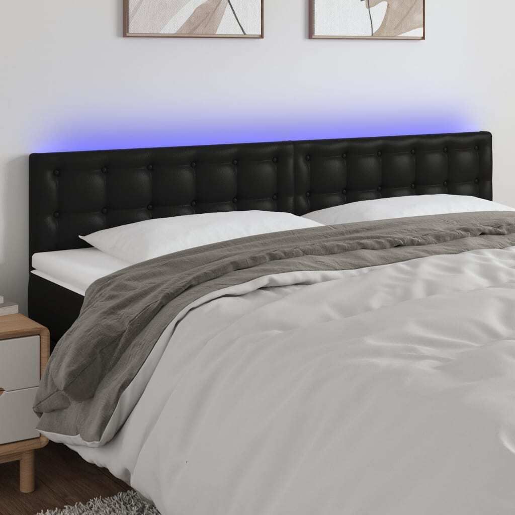 The Living Store LED Kopfteil Schwarz 200x5x78/88 cm Kunstleder