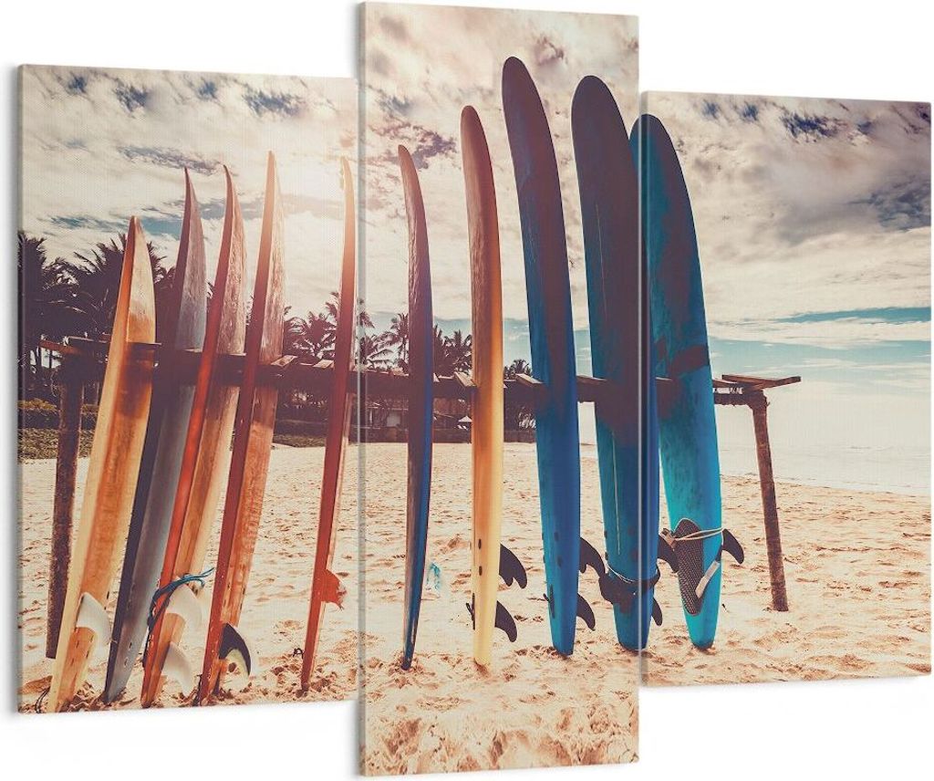 Bild auf Leinwand - Leinwandbild - 3 Teile - Surfen Strand Board - 130x100cm - Wand Bild - Wanddeko - Wandbilder - Leinwanddruck - Bilder - Wanddek...