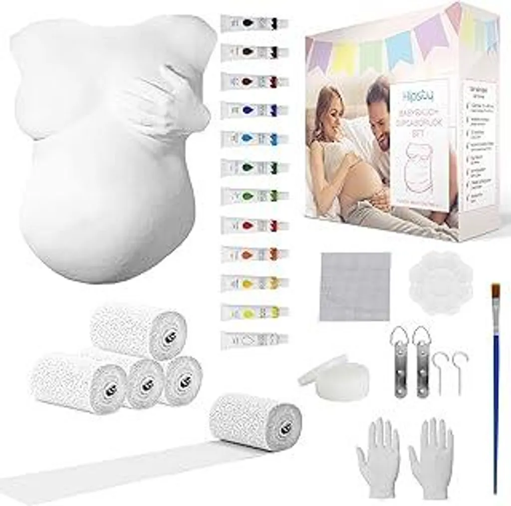 Set di gessi per pancione Hipsty con (23 m) bende di gesso, 12 colori acrilici e molto altro ancora | Il gesso per pancione vi ricorderà la vostra gravidanza per molto tempo a venire | Set completo