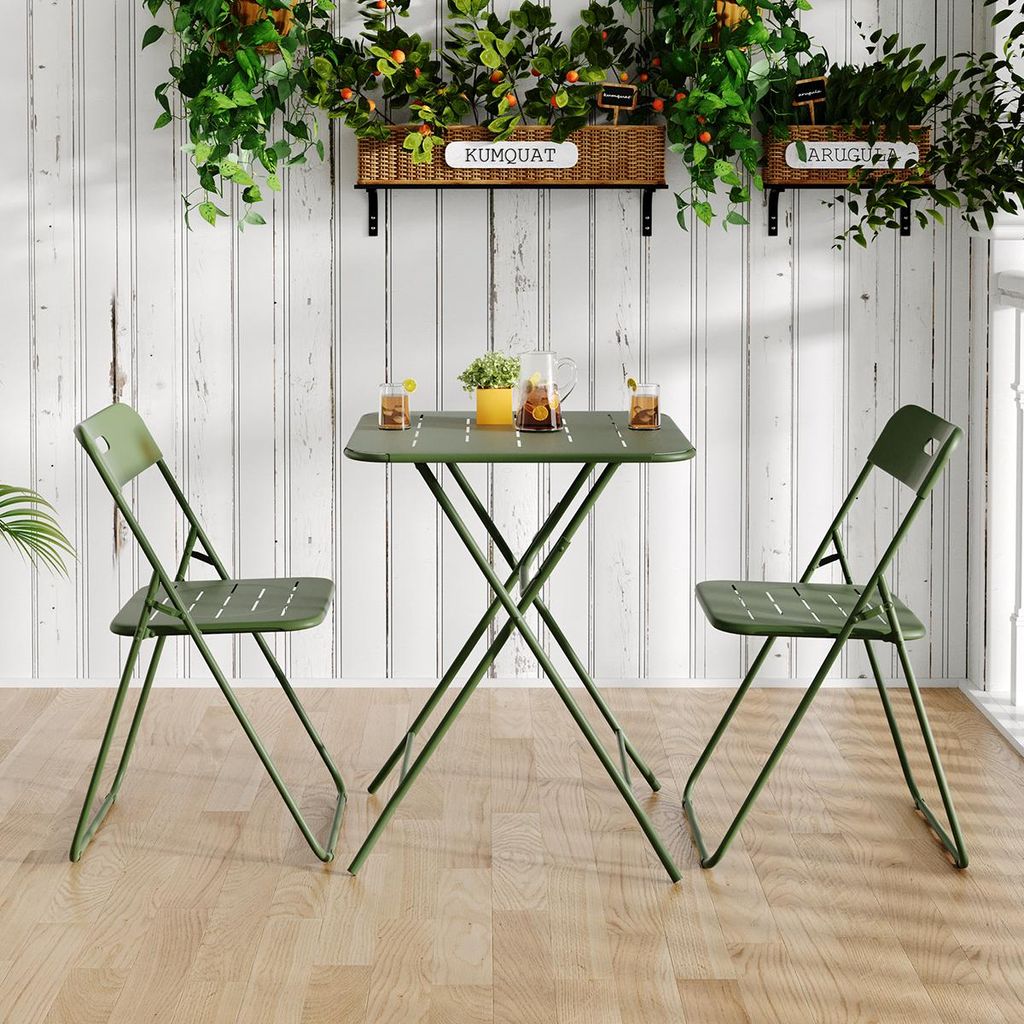 3tlg Gartenlounge-Set 2 Stühle und 1 Tisch Gartenmöbel Set Balkonmöbel-Set für Außenbereich und Balkon Grün