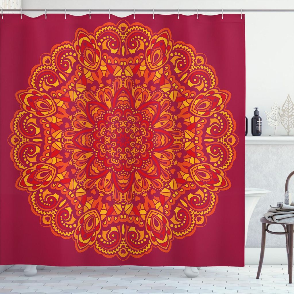 ABAKUHAUS Mandala Duschvorhang, Mit kleinen Herzen verzogen kultureller Seelicher Friedens Druck budhismus, 175 x 240 cm, Zinnoberrot Fuchsienfarben