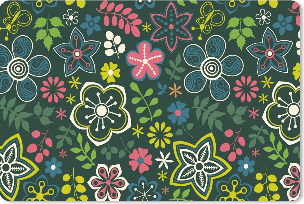MuchoWow Schreibtischunterlage Blätter - Muster - Blumen 60x40 cm - XXL Mauspad - Großes Mauspad