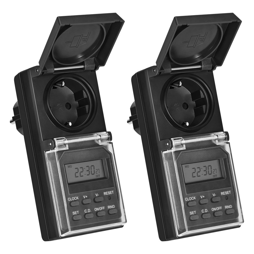 DEWENWILS Zeitschaltuhr Außen 2er, Digitale Steckdose mit LCD Display, Schwarz