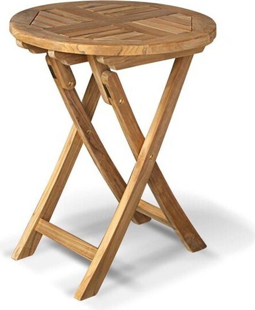 Teako Design Klapptisch rund aus Teakholz (50 cm) – Wetterfest, massiv, FLEGT-, ideal für Garten & Balkon