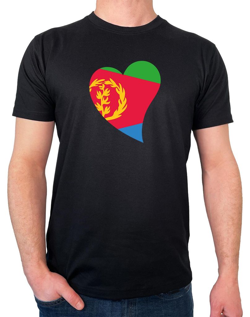 Huuraa Herren T-Shirt Eritrea Flagge Herz 3XL Black Bio Baumwolle Fairtrade Herrenshirt Geschenkidee