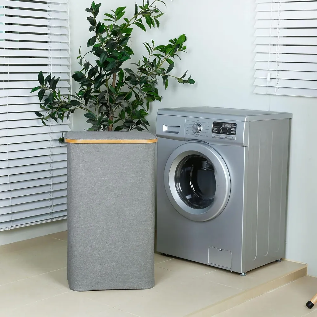 Panier à linge XL 110 litres avec couvercle et poignées de transport
