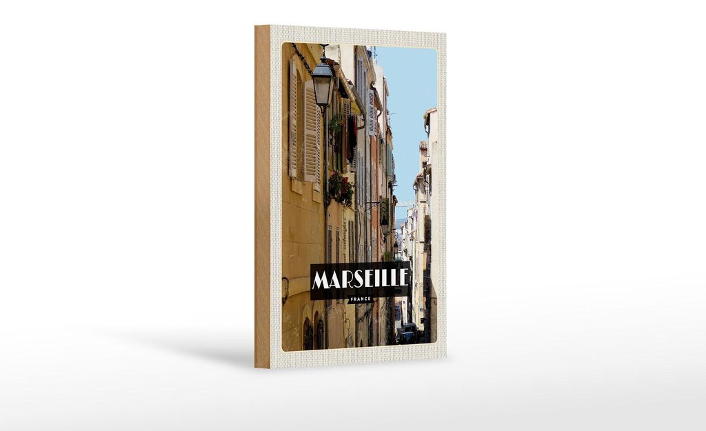Holzschild Reise 12x18 cm Marseille France Altstadt Geschenk