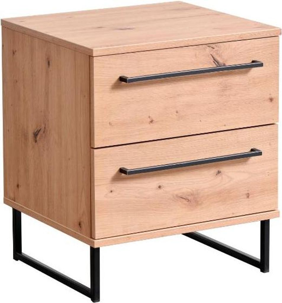Nachttisch Hoggas mit zwei Schubladen - Eiche/schwarz