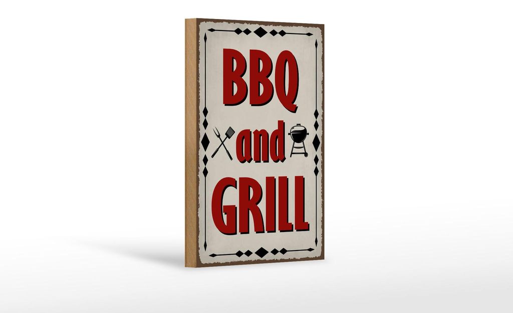 Holzschild Hinweis 12x18 cm BBQ and Grill Deko Schild