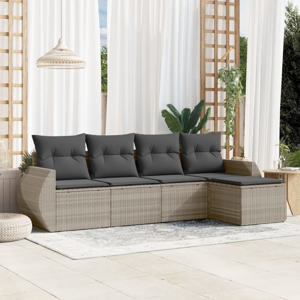Industrie-Stil 5-tlg. Garten-Sofagarnitur Sofa Set mit Kissen Hellgrau Poly Rattan Terrassenmöbel2024 cloris