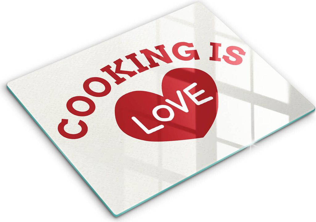 Abdeckung Glas - Küchenabdeckung - 40x52 cm - Abdeckplatte - Inschrift Kochen ist Liebe