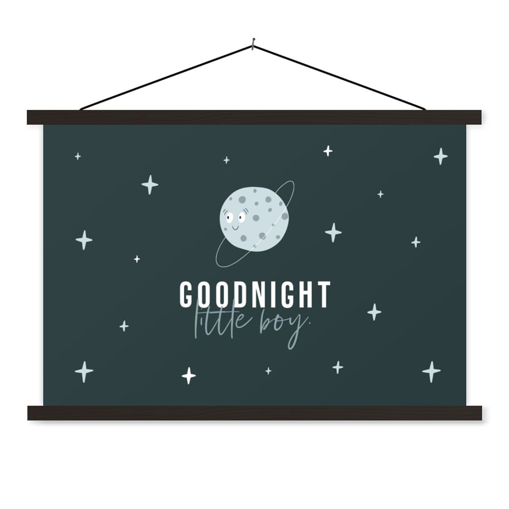 MuchoWow Textilposter Zitate - Junge - Gute Nacht kleiner Junge - Sprichwörter - Kinder - Baby - Jungen 120x80 cm mit schwarzem Rahmen - Wanddeko