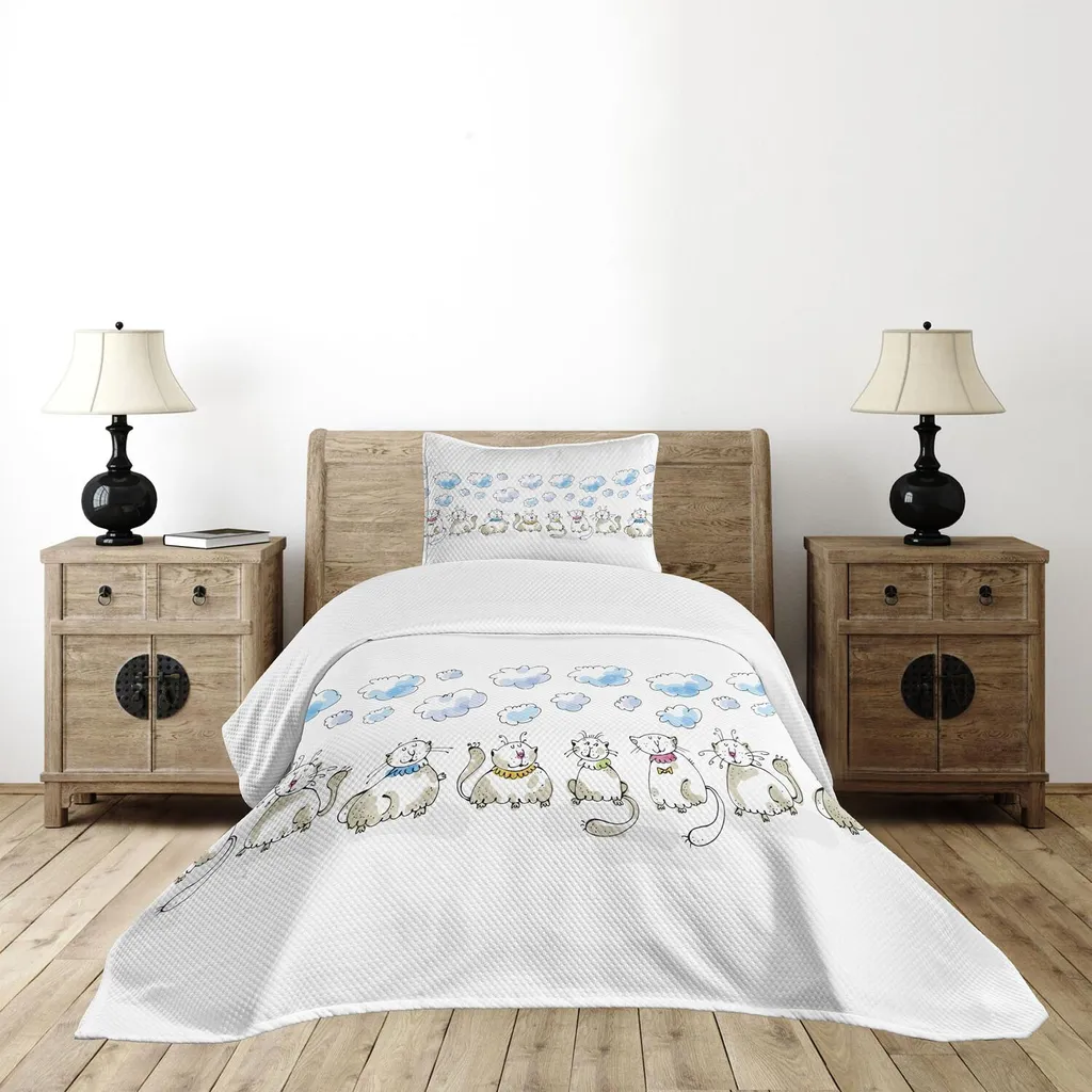 Set Copriletto Bambini ABAKUHAUS Gatti Cartoon Azzurro 170x220
