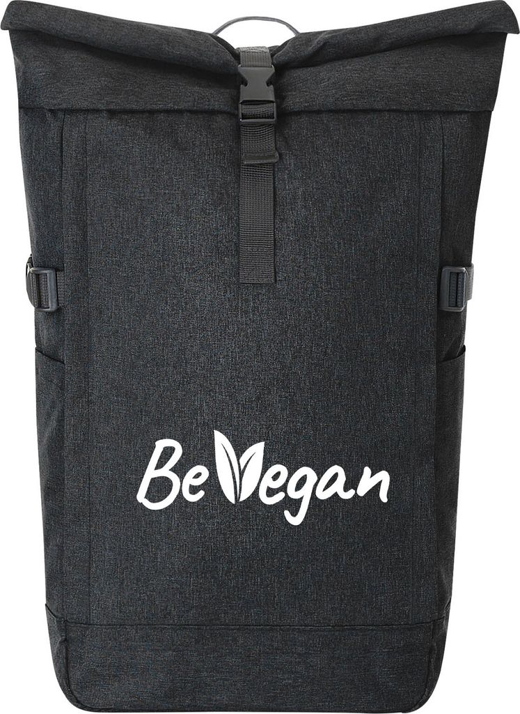 Huuraa Kurierrucksack Be Vegan Blätter 30-44 Liter Black Melange Fairtrade Rolltop Rucksack Geschenkidee
